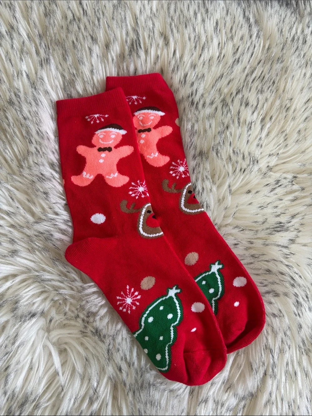 NWT Holiday Gingerbread & Reindeer Crew Socks
